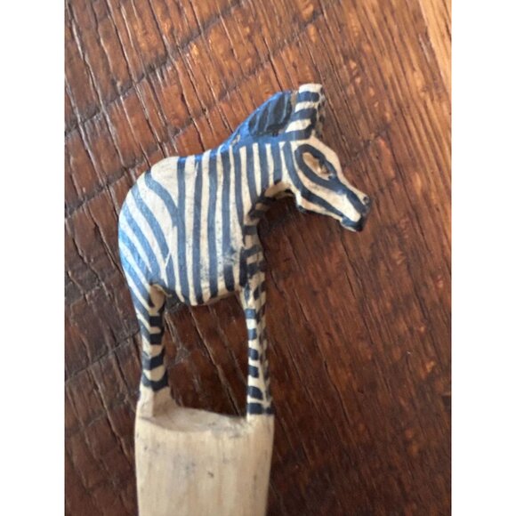 Hand Carved African Wooden Zebra Salad Spoon &amp; Fork Set - Picture 5 of 5